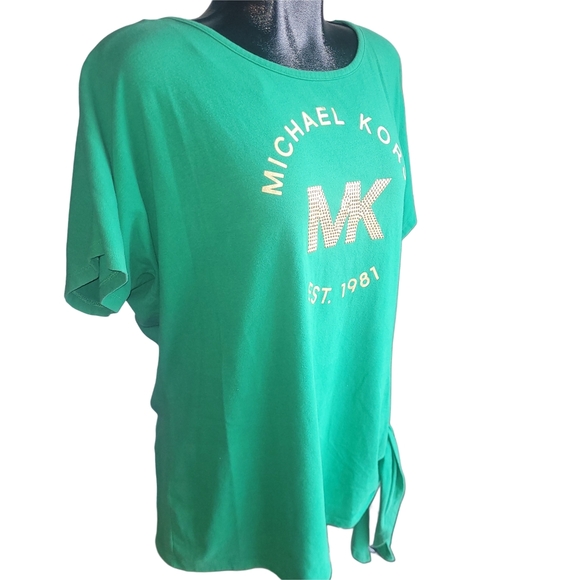 Michael Kors Green Short Sleeve With Gold Logo Front - Picture 2 of 5